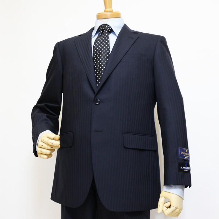 スーツ メンズ 新品 春夏 アランドロン Super140s 濃紺ネイビー 織柄シャドー調 ストライプ 2つボタン ビジネススーツ (AB/E体) J09-2B | アラン・ドロン | 03