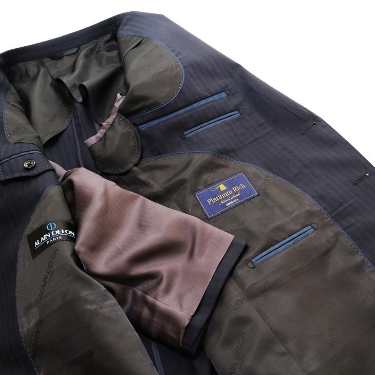 スーツ メンズ 新品 春夏 アランドロン Super140s 濃紺ネイビー 織柄シャドー調 ストライプ 2つボタン ビジネススーツ (AB/E体) J09-2B | アラン・ドロン | 07