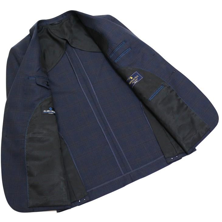 スーツ メンズ 春夏 新品 アランドロン Super140s くすみ感 ネイビーチェック 2つボタン ビジネススーツ (AB/BB体) J09-2B | アラン・ドロン | 05