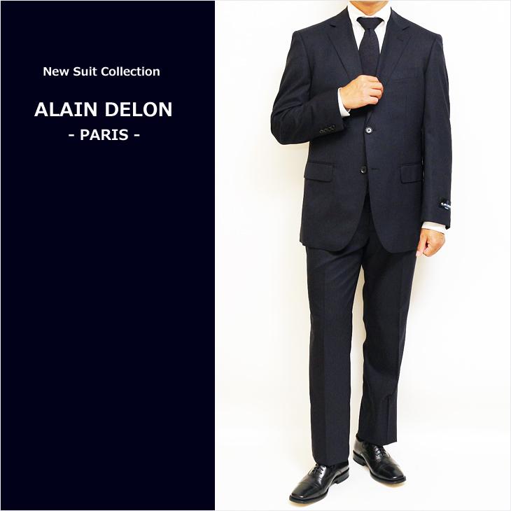 スーツ メンズ 春夏 秋冬 通年 SALE 新品 アランドロン 濃紺ネイビー 織柄シャドー縞ストライプ 2つボタン ゆったり型 ビジネス スーツ (A/AB/BB体) J19-2B | アラン・ドロン
