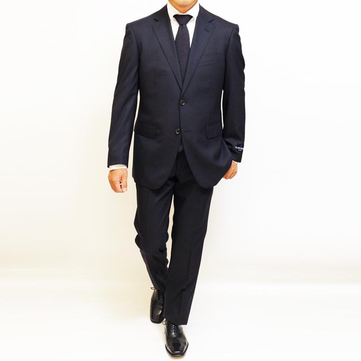 スーツ メンズ 春夏 秋冬 通年 SALE 新品 アランドロン 濃紺ネイビー 織柄シャドー縞ストライプ 2つボタン ゆったり型 ビジネス スーツ (A/AB/BB体) J19-2B | アラン・ドロン | 01