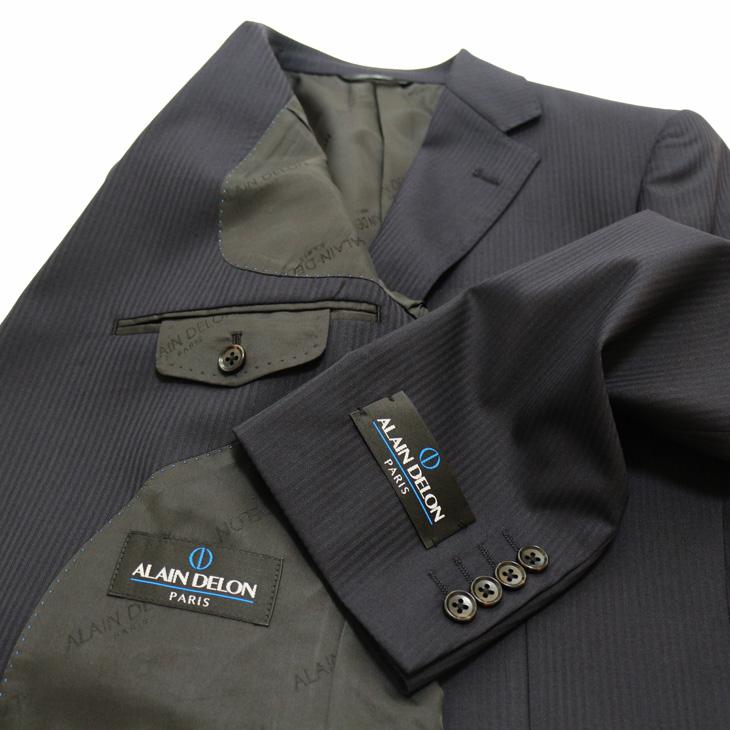 スーツ メンズ 春夏 秋冬 通年 SALE 新品 アランドロン 濃紺ネイビー 織柄シャドー縞ストライプ 2つボタン ゆったり型 ビジネス スーツ (A/AB/BB体) J19-2B | アラン・ドロン | 08