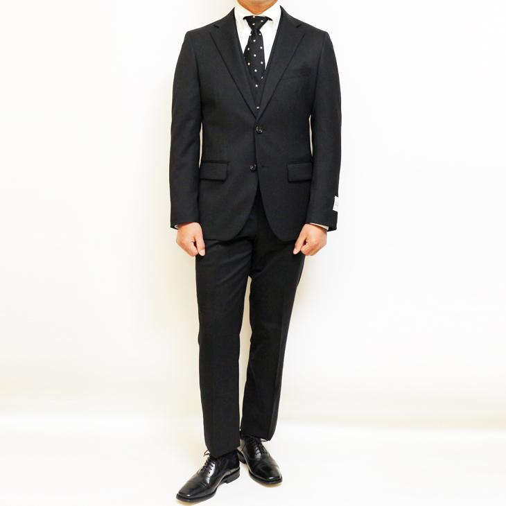 スーツ メンズ 2025 新作 通年 春夏 秋冬 オールシーズン FICCE フィッチェ 黒ブラック無地 ベスト付き スリーピース スーツ (Y/A/AB/BB体) | FICCE | 02
