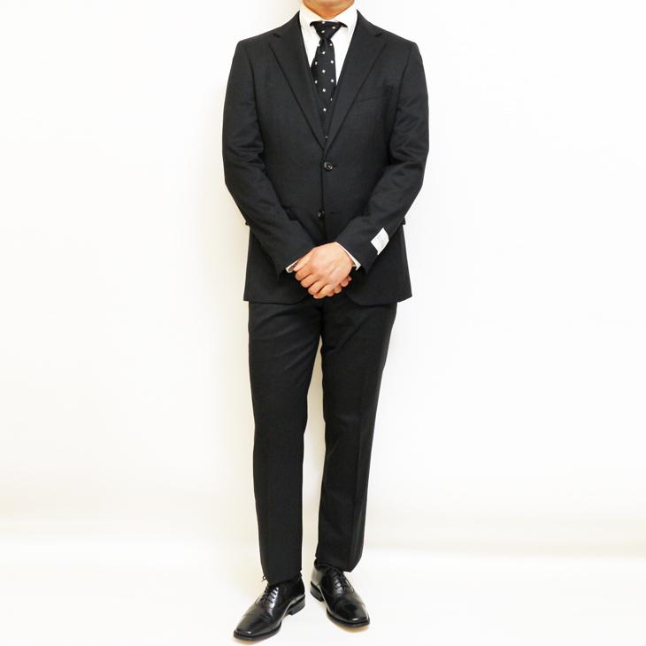 スーツ メンズ 2025 新作 通年 春夏 秋冬 オールシーズン FICCE フィッチェ 黒ブラック無地 ベスト付き スリーピース スーツ (Y/A/AB/BB体) | FICCE | 03
