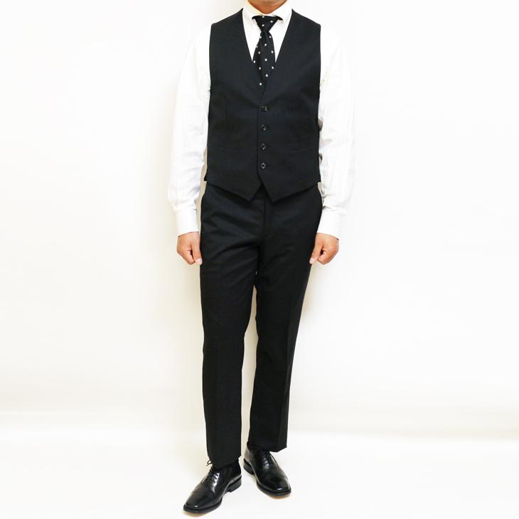 スーツ メンズ 2025 新作 通年 春夏 秋冬 オールシーズン FICCE フィッチェ 黒ブラック無地 ベスト付き スリーピース スーツ (Y/A/AB/BB体) | FICCE | 06