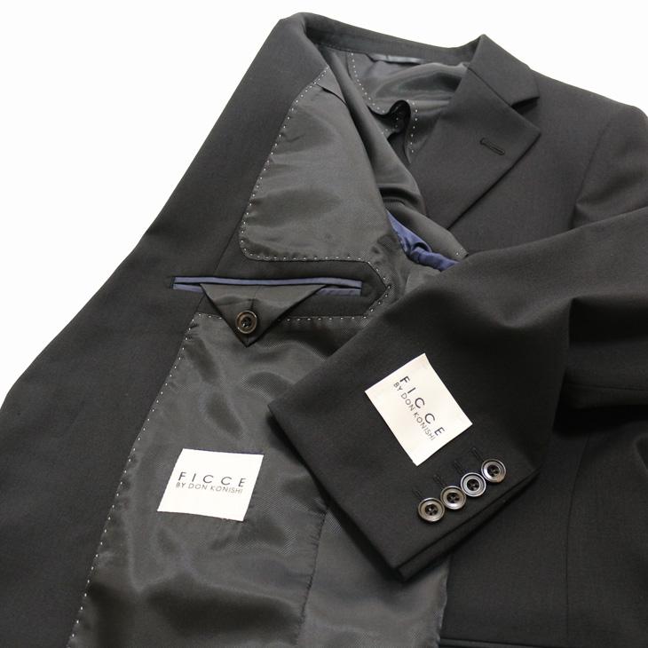 スーツ メンズ 2025 新作 通年 春夏 秋冬 オールシーズン FICCE フィッチェ 黒ブラック無地 ベスト付き スリーピース スーツ (Y/A/AB/BB体) | FICCE | 09