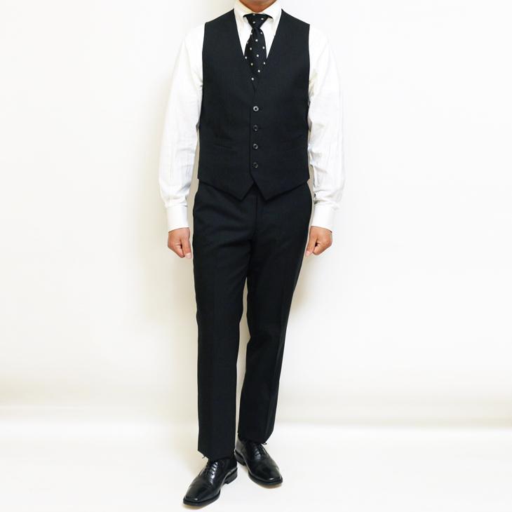 スーツ メンズ 2025 新作 通年 春夏 秋冬 オールシーズン FICCE フィッチェ 黒ブラック 織柄シャドーストライプ ベスト付き スリーピース スーツ (Y/A/AB/BB体) | FICCE | 04