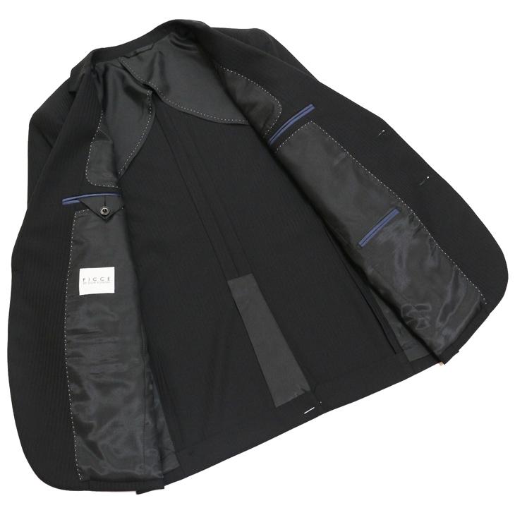 スーツ メンズ 2025 新作 通年 春夏 秋冬 オールシーズン FICCE フィッチェ 黒ブラック 織柄シャドーストライプ ベスト付き スリーピース スーツ (Y/A/AB/BB体) | FICCE | 06