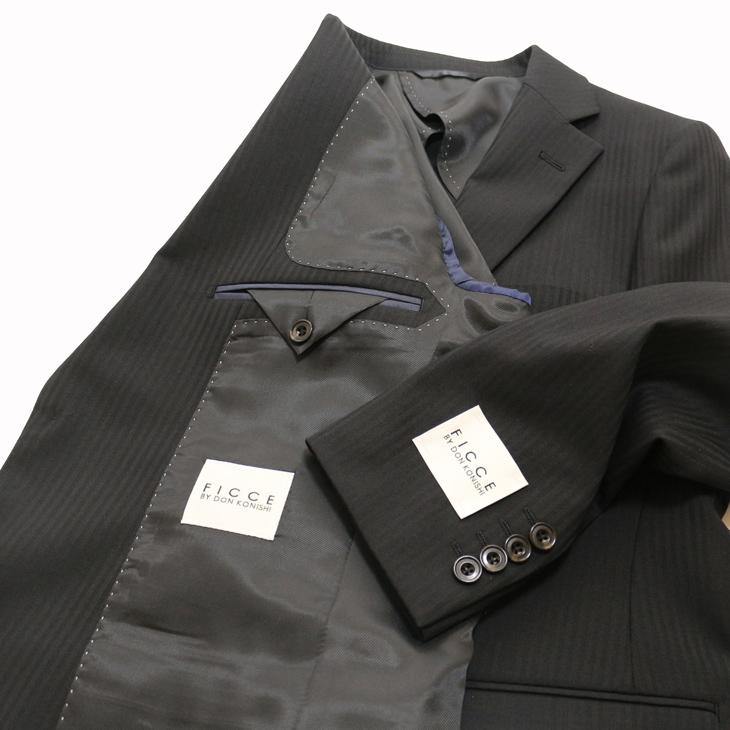 スーツ メンズ 2025 新作 通年 春夏 秋冬 オールシーズン FICCE フィッチェ 黒ブラック 織柄シャドーストライプ ベスト付き スリーピース スーツ (Y/A/AB/BB体) | FICCE | 07