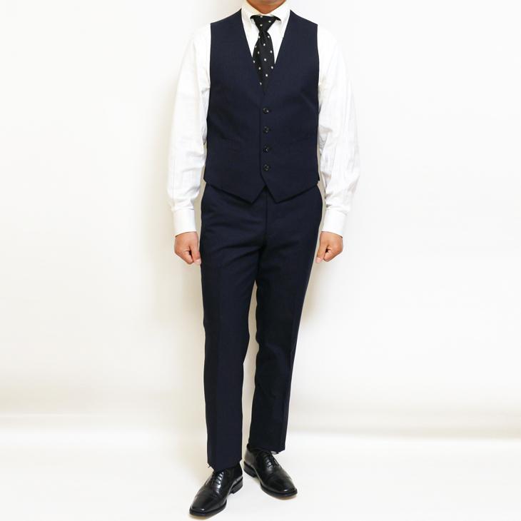 スーツ メンズ 2025 新作 通年 春夏 秋冬 オールシーズン FICCE フィッチェ 濃紺ネイビー織柄シャドーストライプ ベスト付き スリーピース スーツ (Y/A/AB/BB体) | FICCE | 05
