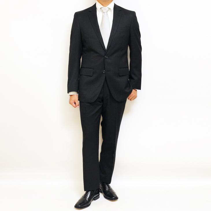 超特価 通年 春夏 秋冬 新作 黒ブラック無地 ナチュラル・ストレッチ 礼服 対応可 スリム型 ノータックローライズ 2つボタン ビジネス スーツ (A/AB体) 冠婚葬祭 |  | 02