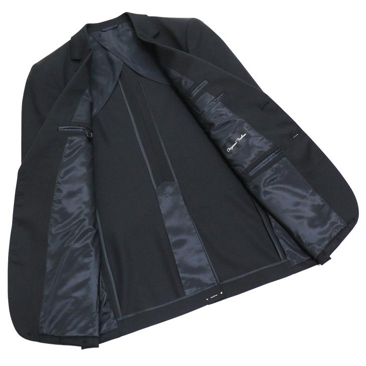 超特価 通年 春夏 秋冬 新作 黒ブラック無地 ナチュラル・ストレッチ 礼服 対応可 スリム型 ノータックローライズ 2つボタン ビジネス スーツ (A/AB体) 冠婚葬祭 |  | 05