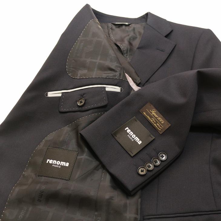 SALE スーツ メンズ 新品 通年 春夏 秋冬 renoma paris レノマ パリス 濃紺ネイビー無地 西川毛織 Super100s 2つボタン ビジネス (A/AB/BB/E体) J-REP05-2B | renoma | 07