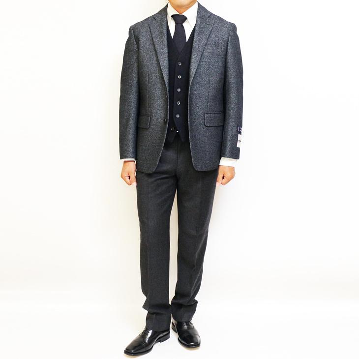 ジャケット テーラード ブレザー 2020-21 秋冬新作 renoma レノマ パリス 霜降り調 グレーネイビー杢 ストレッチ ニット素材 ジャケット (AB体) やや細め | renoma | 01