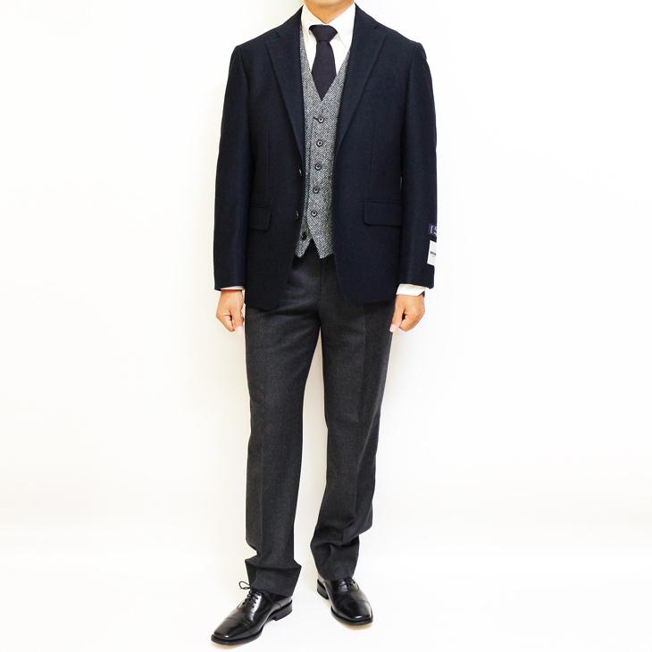 ジャケット テーラード ブレザー 秋冬 新品 renoma レノマ パリス 濃紺ネイビー杢 無地系 コンブレ ストレッチ ニット素材 ジャケット (AB/BB体) やや細め | renoma | 01