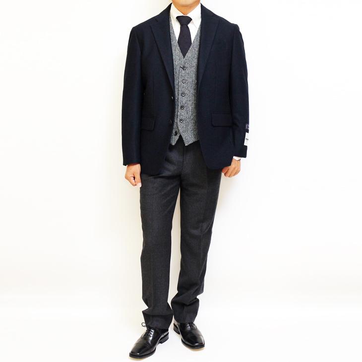 ジャケット テーラード ブレザー 秋冬 新品 renoma レノマ パリス 濃紺ネイビー杢 無地系 コンブレ ストレッチ ニット素材 ジャケット (AB/BB体) やや細め | renoma | 03