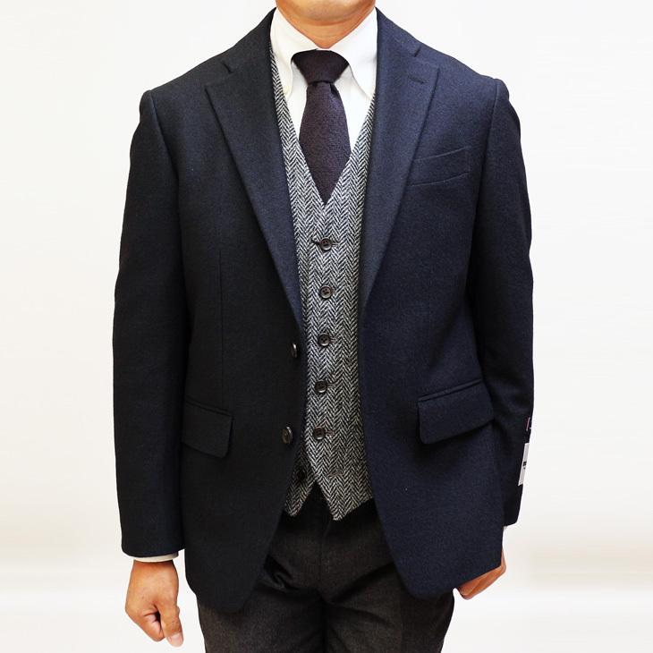 ジャケット テーラード ブレザー 秋冬 新品 renoma レノマ パリス 濃紺ネイビー杢 無地系 コンブレ ストレッチ ニット素材 ジャケット (AB/BB体) やや細め | renoma | 04