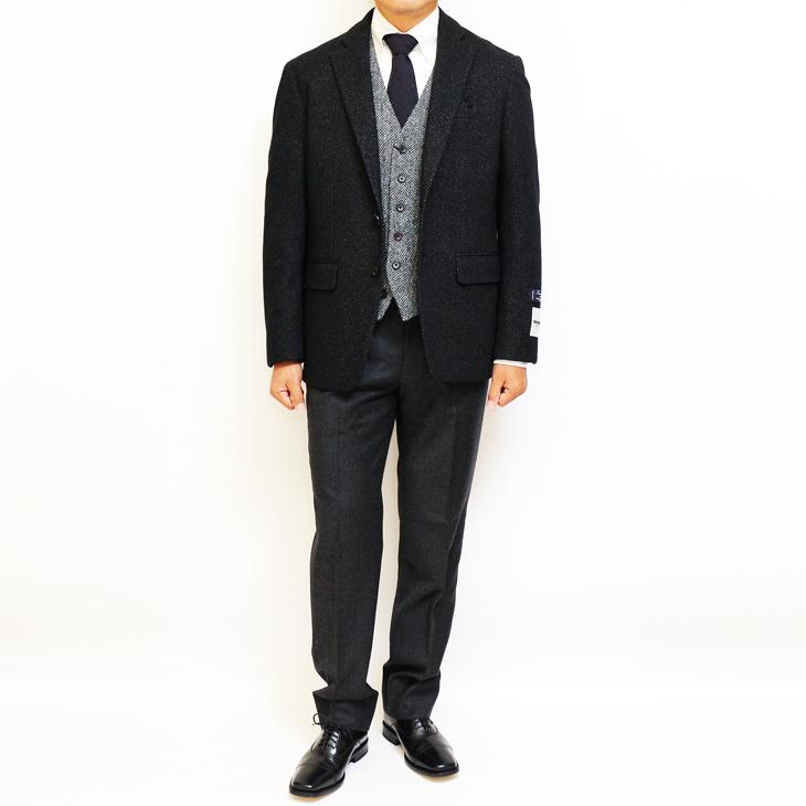 ジャケット テーラード ブレザー 2020-21 秋冬新作 renoma レノマ パリス 黒ブラック 幾何学模様 ストレッチ ニット素材 ジャケット (AB/BB体) やや細め | renoma | 02