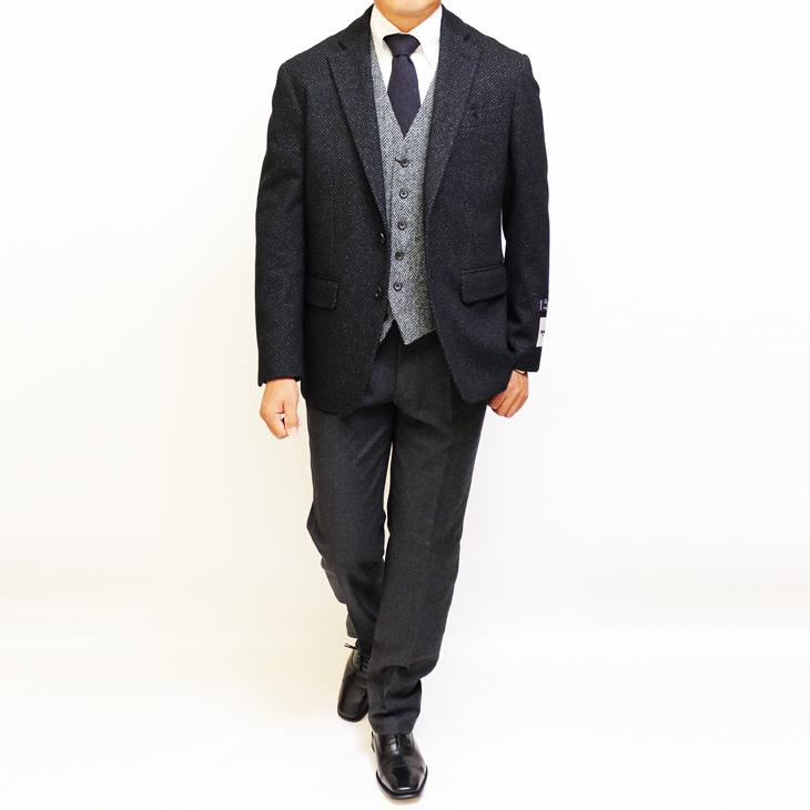 ジャケット テーラード ブレザー 2020-21 秋冬新作 renoma レノマ パリス 黒ブラック 幾何学模様 ストレッチ ニット素材 ジャケット (AB/BB体) やや細め | renoma | 03