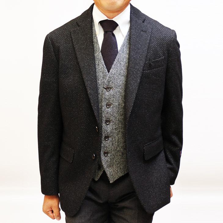 ジャケット テーラード ブレザー 2020-21 秋冬新作 renoma レノマ パリス 黒ブラック 幾何学模様 ストレッチ ニット素材 ジャケット (AB/BB体) やや細め | renoma | 04