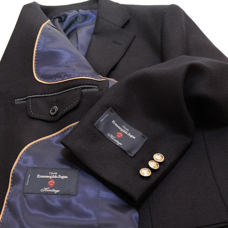 Zegnaネイビー テーラードジャケット 紺ブレザー エルメネジルド ゼニア Ermenegildo Zegna 生地