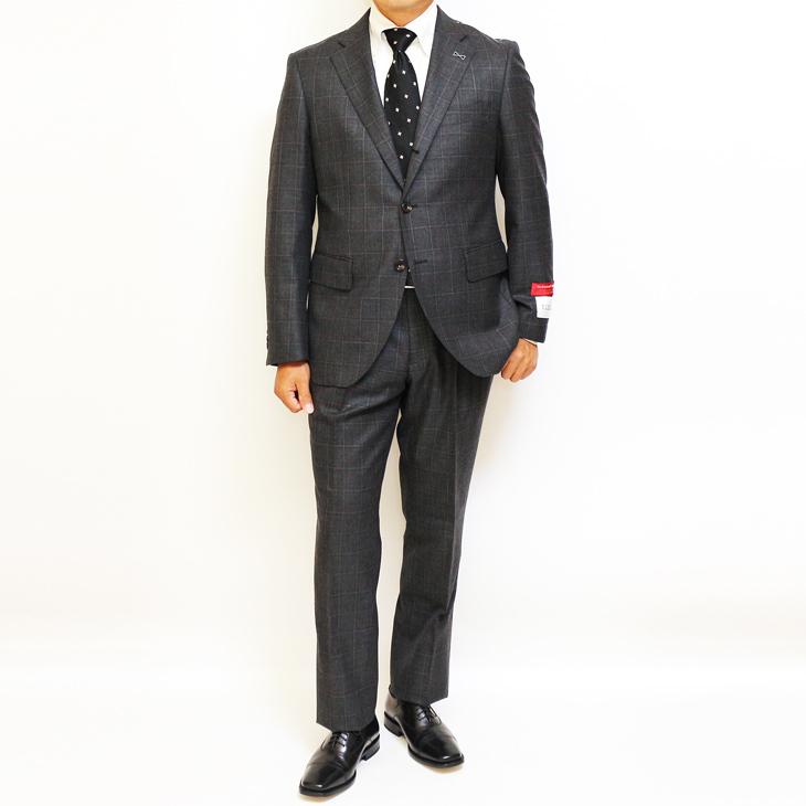 スーツ メンズ 2020-21 新作 秋冬 FICCE フィッチェ 灰ミディアムグレー杢 ウインドペン 3つボタン段返り スーツ (AB体) スリム | FICCE | 01