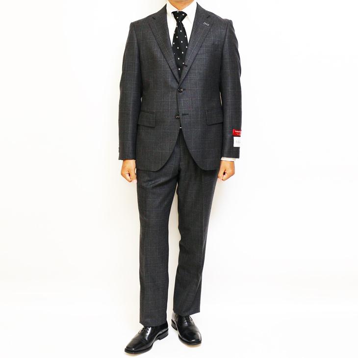スーツ メンズ 2020-21 新作 秋冬 FICCE フィッチェ 灰ミディアムグレー杢 ウインドペン 3つボタン段返り スーツ (AB体) スリム | FICCE | 02