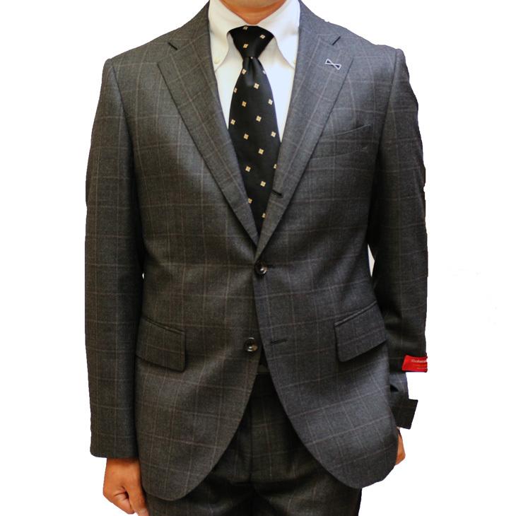 スーツ メンズ 2020-21 新作 秋冬 FICCE フィッチェ 灰ミディアムグレー杢 ウインドペン 3つボタン段返り スーツ (AB体) スリム | FICCE | 04