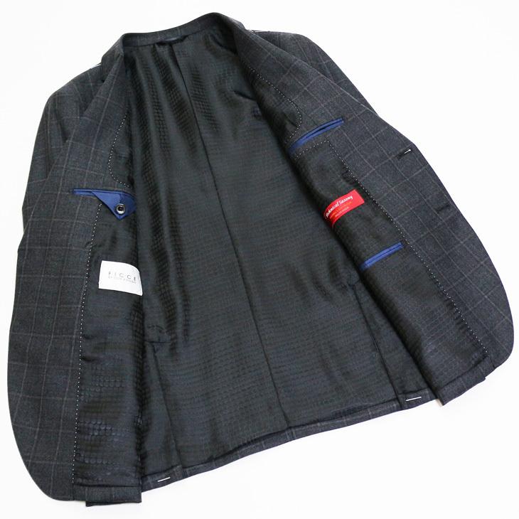 スーツ メンズ 2020-21 新作 秋冬 FICCE フィッチェ 灰ミディアムグレー杢 ウインドペン 3つボタン段返り スーツ (AB体) スリム | FICCE | 05