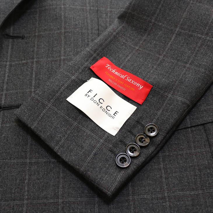 スーツ メンズ 2020-21 新作 秋冬 FICCE フィッチェ 灰ミディアムグレー杢 ウインドペン 3つボタン段返り スーツ (AB体) スリム | FICCE | 06