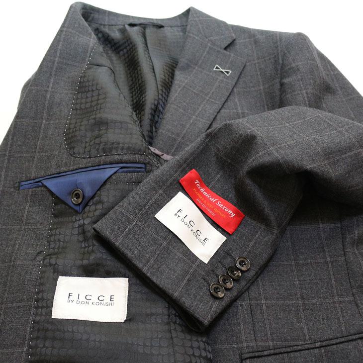 スーツ メンズ 2020-21 新作 秋冬 FICCE フィッチェ 灰ミディアムグレー杢 ウインドペン 3つボタン段返り スーツ (AB体) スリム | FICCE | 07