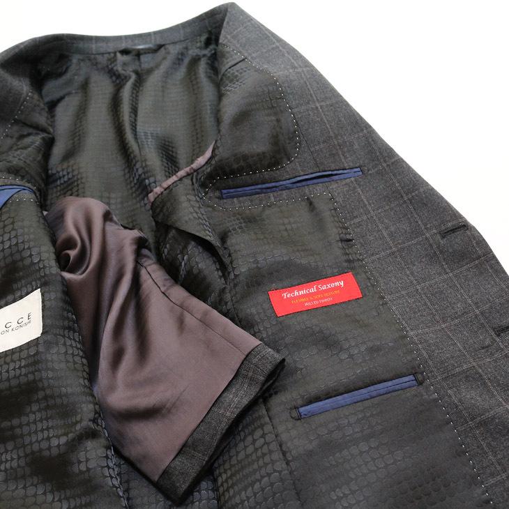 スーツ メンズ 2020-21 新作 秋冬 FICCE フィッチェ 灰ミディアムグレー杢 ウインドペン 3つボタン段返り スーツ (AB体) スリム | FICCE | 08