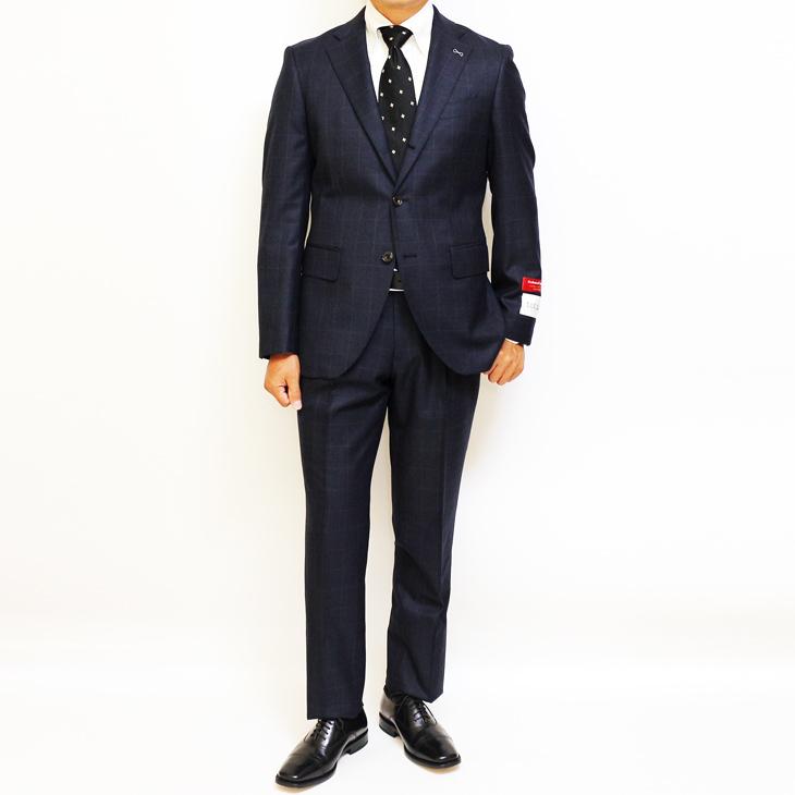 スーツ メンズ 新作 秋冬 FICCE フィッチェ 濃紺ネイビー杢 ウインドペン 3つボタン段返り スーツ (A体) スリム | FICCE | 01