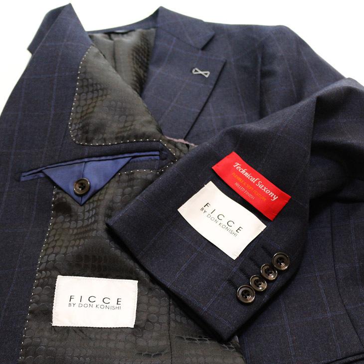 スーツ メンズ 新作 秋冬 FICCE フィッチェ 濃紺ネイビー杢 ウインドペン 3つボタン段返り スーツ (A体) スリム | FICCE | 07