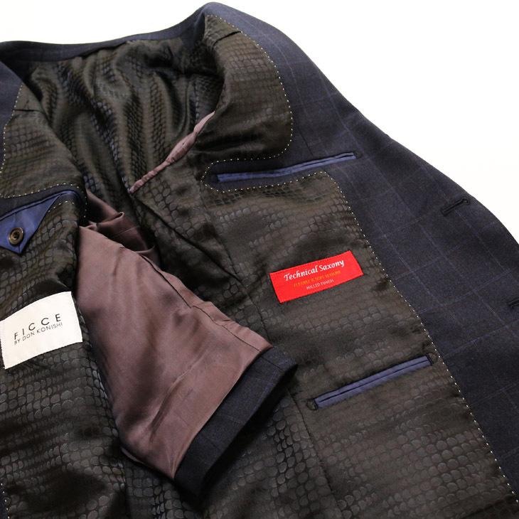 スーツ メンズ 新作 秋冬 FICCE フィッチェ 濃紺ネイビー杢 ウインドペン 3つボタン段返り スーツ (A体) スリム | FICCE | 08