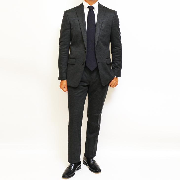スーツ メンズ 2020-21 新作 秋冬 FICCE SPORTS フィッチェ スポーツ 灰グレー杢 ストレッチ ニット生地 アクティブ スーツ  (A/AB体) スリム | FICCE | 01
