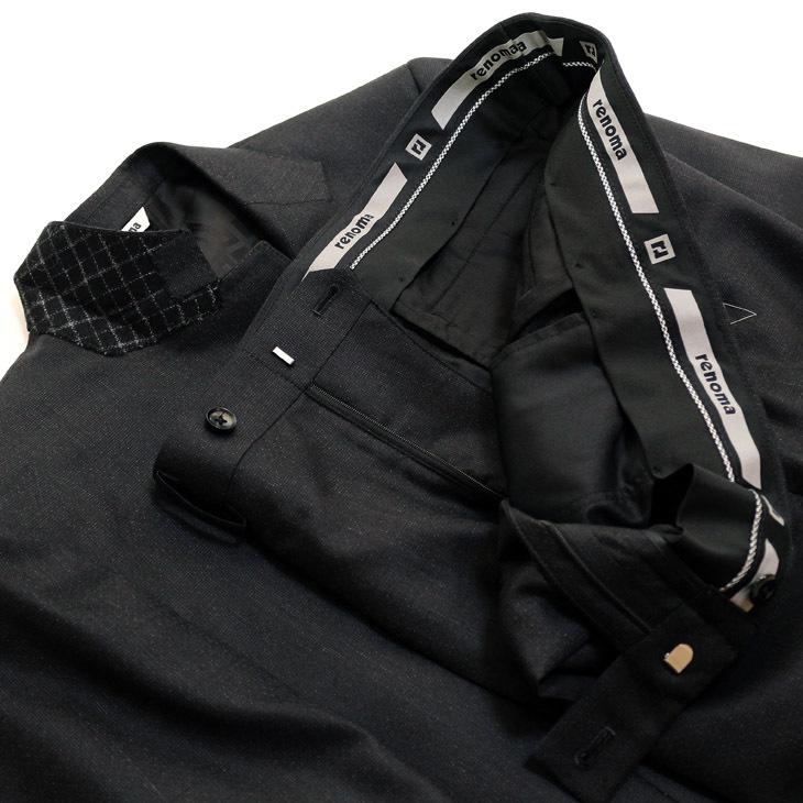 スーツ メンズ 2020-21 新作 秋冬 レノマ パリス Super120s 濃灰チャコールグレー杢 無地 系 DROP6.5 2つボタン ビジネス スーツ (AB体) | renoma | 13