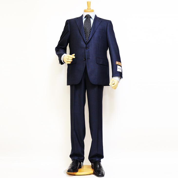 スーツ メンズ 2020-21 新作 秋冬 レノマ パリス Super120s 濃紺ネイビー杢 無地 系 DROP6.5 2つボタン ビジネス スーツ (AB/BB/E体) | renoma | 01