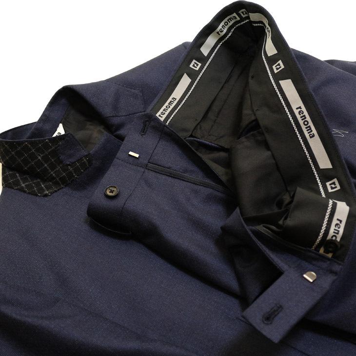 スーツ メンズ 2020-21 新作 秋冬 レノマ パリス Super120s 濃紺ネイビー杢 無地 系 DROP6.5 2つボタン ビジネス スーツ (AB/BB/E体) | renoma | 13