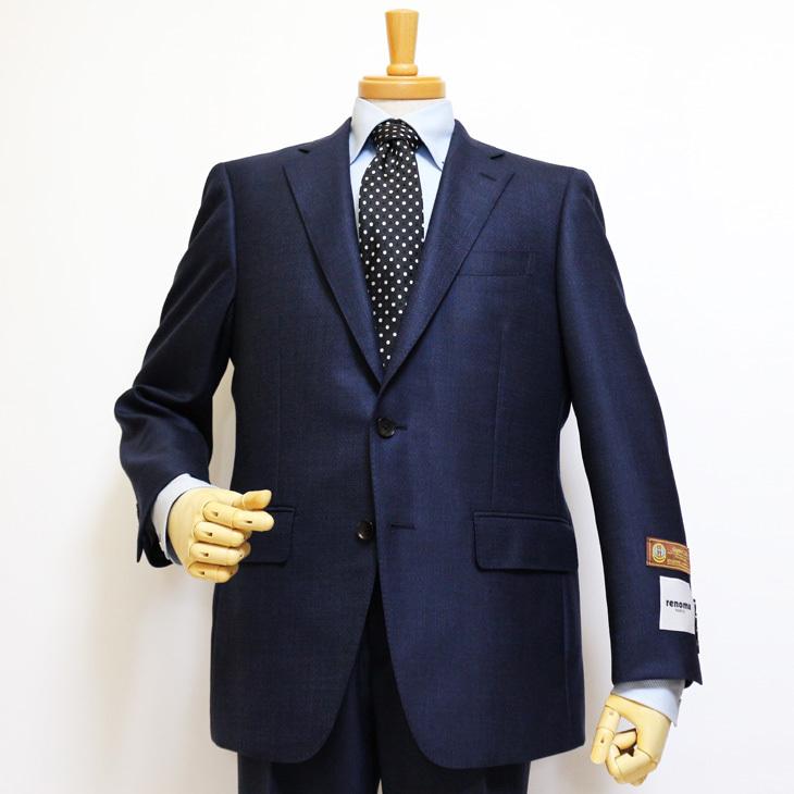 スーツ メンズ 2020-21 新作 秋冬 レノマ パリス Super120s 濃紺ネイビー杢 無地 系 DROP6.5 2つボタン ビジネス スーツ (AB/BB/E体) | renoma | 02