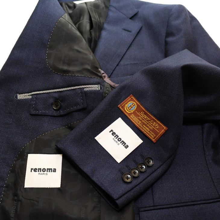スーツ メンズ 2020-21 新作 秋冬 レノマ パリス Super120s 濃紺ネイビー杢 無地 系 DROP6.5 2つボタン ビジネス スーツ (AB/BB/E体) | renoma | 06