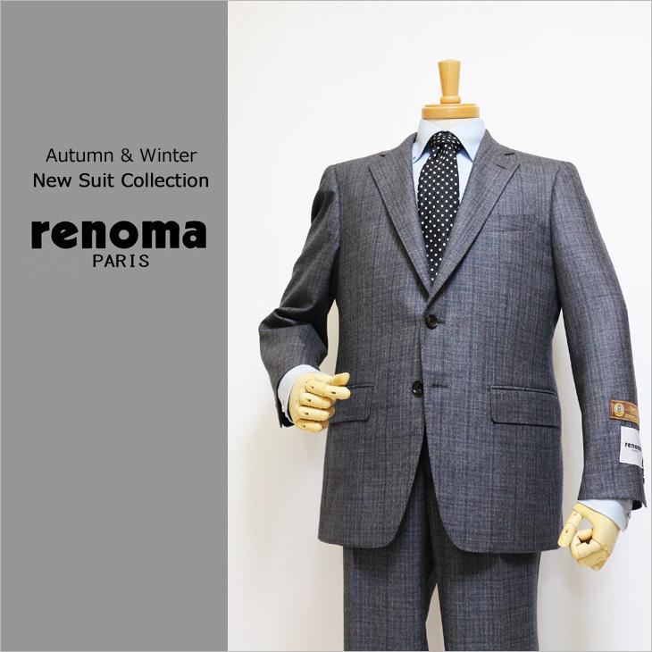 スーツ メンズ 2020-21 新作 秋冬 レノマ パリス Super120s 淡灰グレー杢 ウインドペン風 DROP6.5 2つボタン ビジネス スーツ (AB体) | renoma