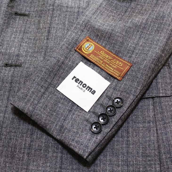 スーツ メンズ 2020-21 新作 秋冬 レノマ パリス Super120s 淡灰グレー杢 ウインドペン風 DROP6.5 2つボタン ビジネス スーツ (AB体) | renoma | 04