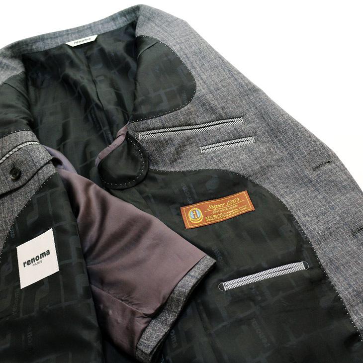 スーツ メンズ 2020-21 新作 秋冬 レノマ パリス Super120s 淡灰グレー杢 ウインドペン風 DROP6.5 2つボタン ビジネス スーツ (AB体) | renoma | 07