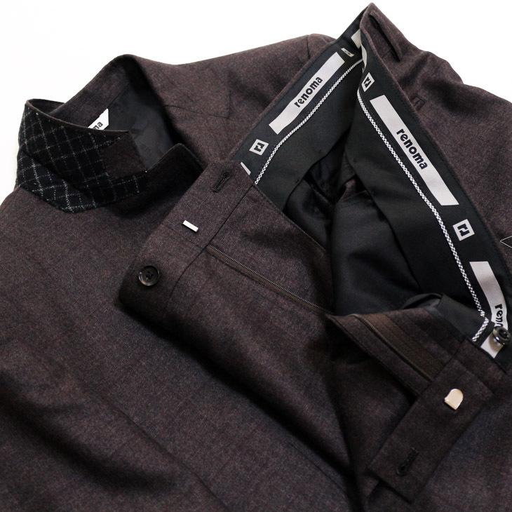 スーツ メンズ 2020-21 新作 秋冬 レノマ パリス Super120s 茶×灰ベース ウインドペン DROP6.5 2つボタン ビジネス スーツ (AB体) | renoma | 11