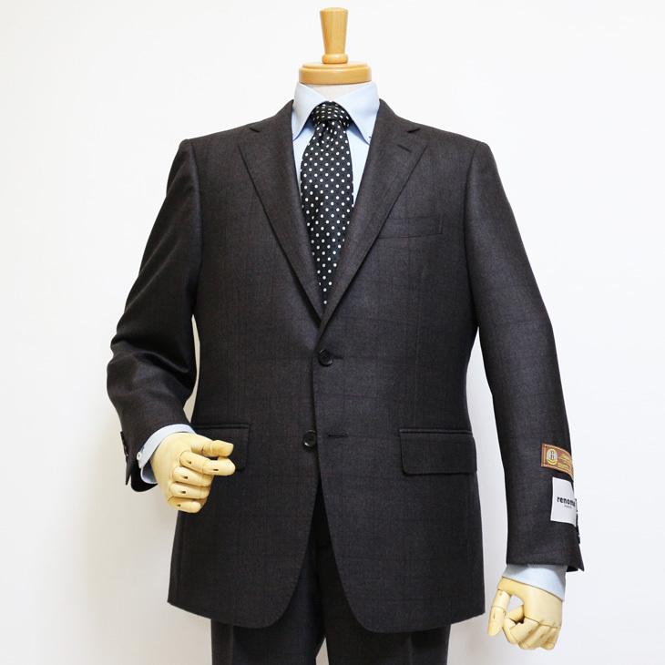 スーツ メンズ 2020-21 新作 秋冬 レノマ パリス Super120s 茶×灰ベース ウインドペン DROP6.5 2つボタン ビジネス スーツ (AB体) | renoma | 02