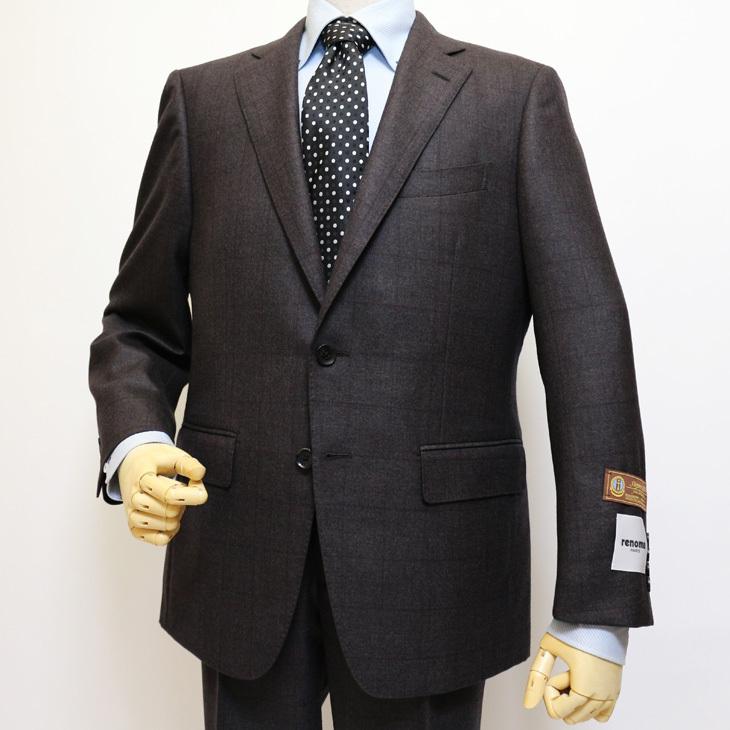 スーツ メンズ 2020-21 新作 秋冬 レノマ パリス Super120s 茶×灰ベース ウインドペン DROP6.5 2つボタン ビジネス スーツ (AB体) | renoma | 03