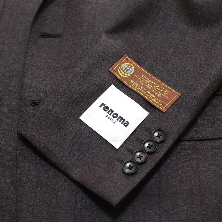 スーツ メンズ 2020-21 新作 秋冬 レノマ パリス Super120s 茶×灰ベース ウインドペン DROP6.5 2つボタン ビジネス スーツ (AB体) | renoma | 04