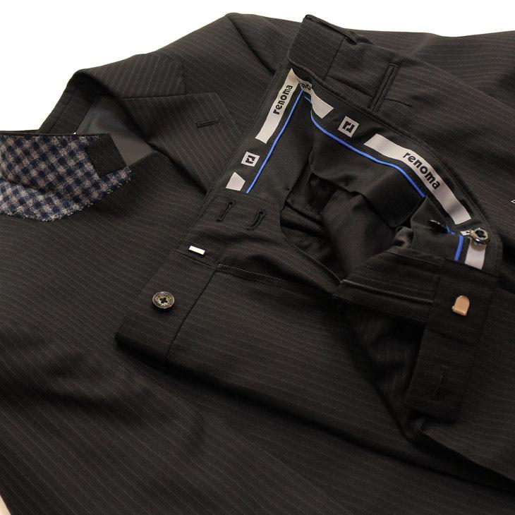 スーツ メンズ 2020-21 新作 秋冬 レノマ オム BISHU 尾州 ブラック炭黒 5.5mm ストライプ DROP7.5 新型 スリム 2つボタン ビジネススーツ (AB体) | renoma | 12
