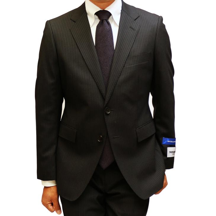 スーツ メンズ 2020-21 新作 秋冬 レノマ オム BISHU 尾州 ブラック炭黒 5.5mm ストライプ DROP7.5 新型 スリム 2つボタン ビジネススーツ (AB体) | renoma | 02